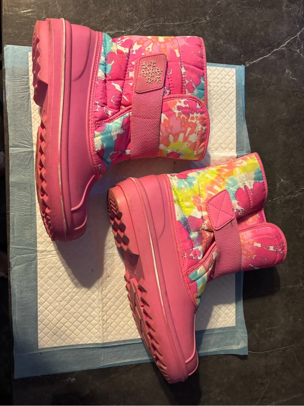 Kids Pink Floral Winter Boots - Cozy Waterproof Snow Shoes
